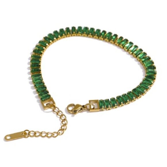 Gold Plated Stainless Steel with Baguette Cubic Zirconia - Picture 2 of 13